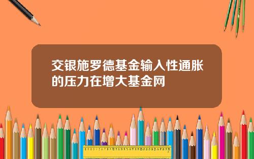 交银施罗德基金输入性通胀的压力在增大基金网