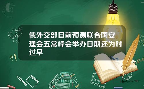 俄外交部目前预测联合国安理会五常峰会举办日期还为时过早