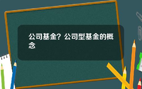 公司基金？公司型基金的概念