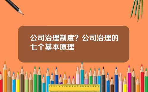 公司治理制度？公司治理的七个基本原理
