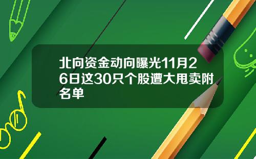 北向资金动向曝光11月26日这30只个股遭大甩卖附名单 北向资金动向曝光11月26日这30只个股遭大甩卖附名单