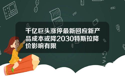 千亿巨头涨停最新回应新产品成本或降2030特斯拉降价影响有限
