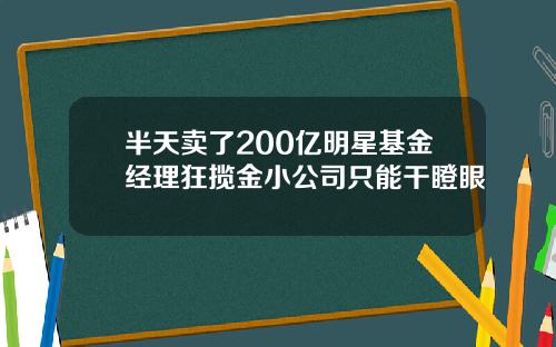 半天卖了200亿明星基金经理狂揽金小公司只能干瞪眼