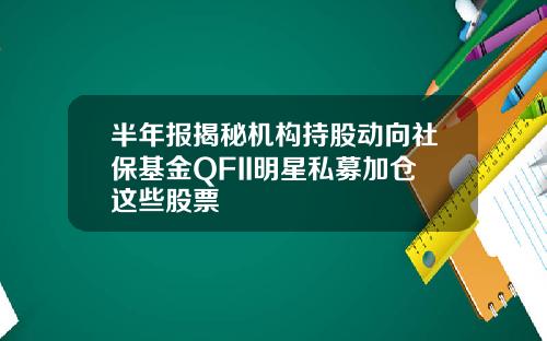 半年报揭秘机构持股动向社保基金QFII明星私募加仓这些股票