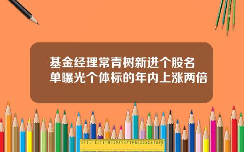 基金经理常青树新进个股名单曝光个体标的年内上涨两倍