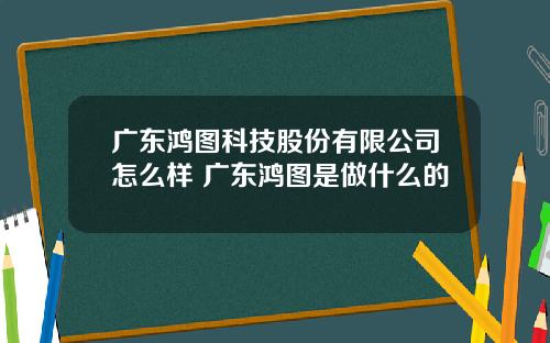 广东鸿图科技股份有限公司怎么样 广东鸿图是做什么的