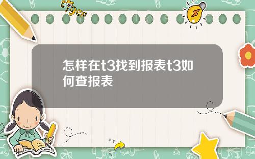 怎样在t3找到报表t3如何查报表