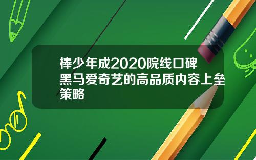 棒少年成2020院线口碑黑马爱奇艺的高品质内容上垒策略
