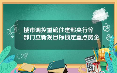 楼市调控重磅住建部央行等部门立新规目标锁定重点房企