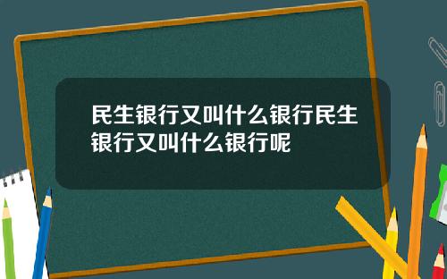 民生银行又叫什么银行民生银行又叫什么银行呢