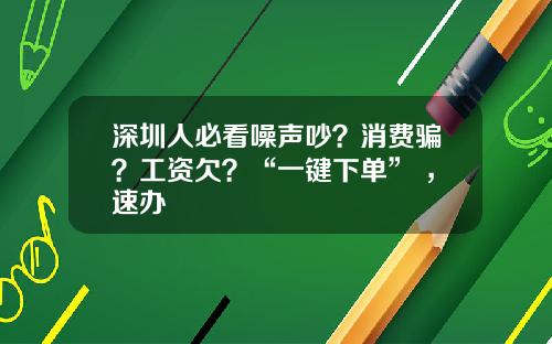 深圳人必看噪声吵？消费骗？工资欠？“一键下单” ，速办