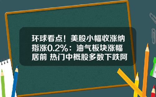 环球看点！美股小幅收涨纳指涨0.2%：油气板块涨幅居前 热门中概股多数下跌阿里涨1%_1