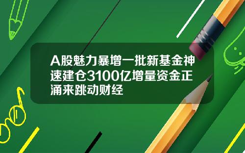 A股魅力暴增一批新基金神速建仓3100亿增量资金正涌来跳动财经