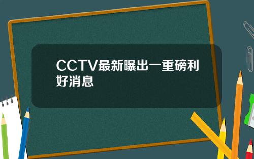 CCTV最新曝出一重磅利好消息