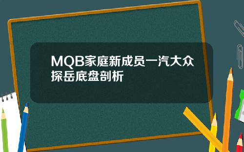 MQB家庭新成员一汽大众探岳底盘剖析