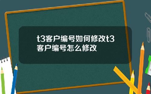 t3客户编号如何修改t3客户编号怎么修改