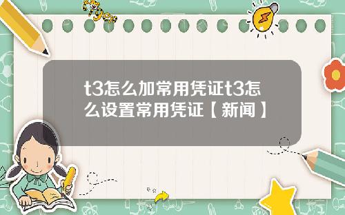 t3怎么加常用凭证t3怎么设置常用凭证【新闻】