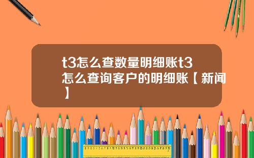 t3怎么查数量明细账t3怎么查询客户的明细账【新闻】