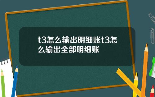 t3怎么输出明细账t3怎么输出全部明细账