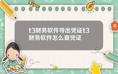 t3财务软件导出凭证t3财务软件怎么查凭证