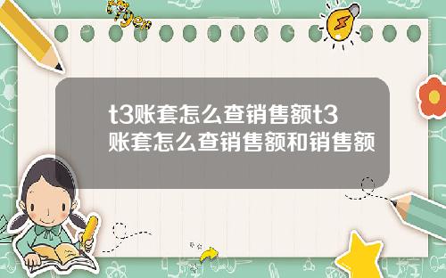t3账套怎么查销售额t3账套怎么查销售额和销售额